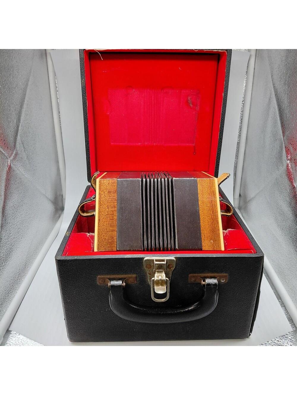 Vintage German 30 Button Concertina Accordion Tested Working No Leaks W/ Case